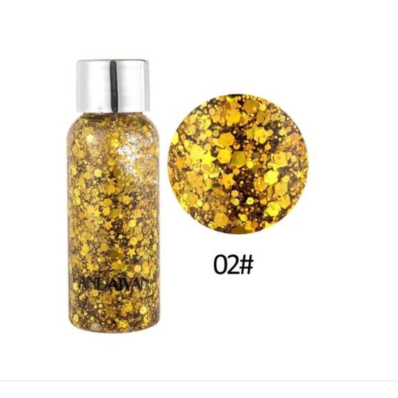 GENERICO - Glitter Gel Lentejuelas Holográficas Rostro Cuerpo DORADO.
