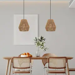 HB LEDS - Lámpara Colgante E-27 Diseño Rombo Cáñamo Incluye Ampolleta Cálida