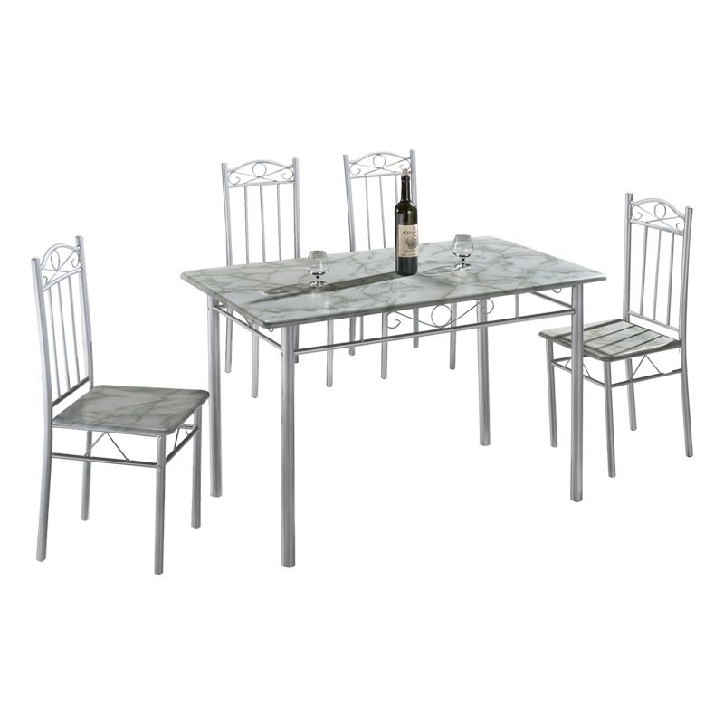 CRUSEC - Juego de Comedor Marmol Con 4 Sillas Moderna 120cm x 67cm Blanco