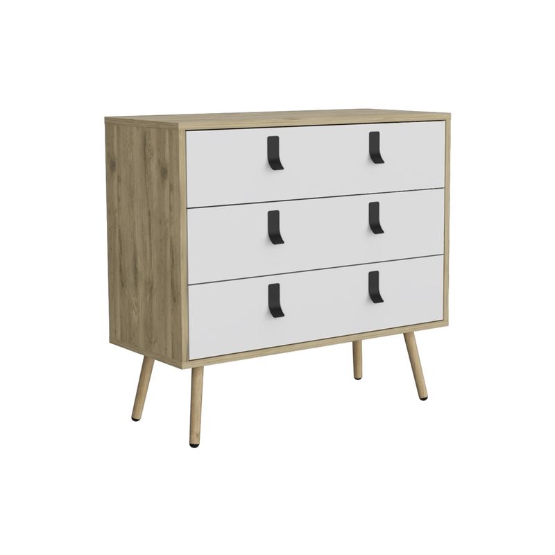 FMFURNITURE - Comoda 3 Cajones - Café Claro y Blanco 75x80x35 cm
