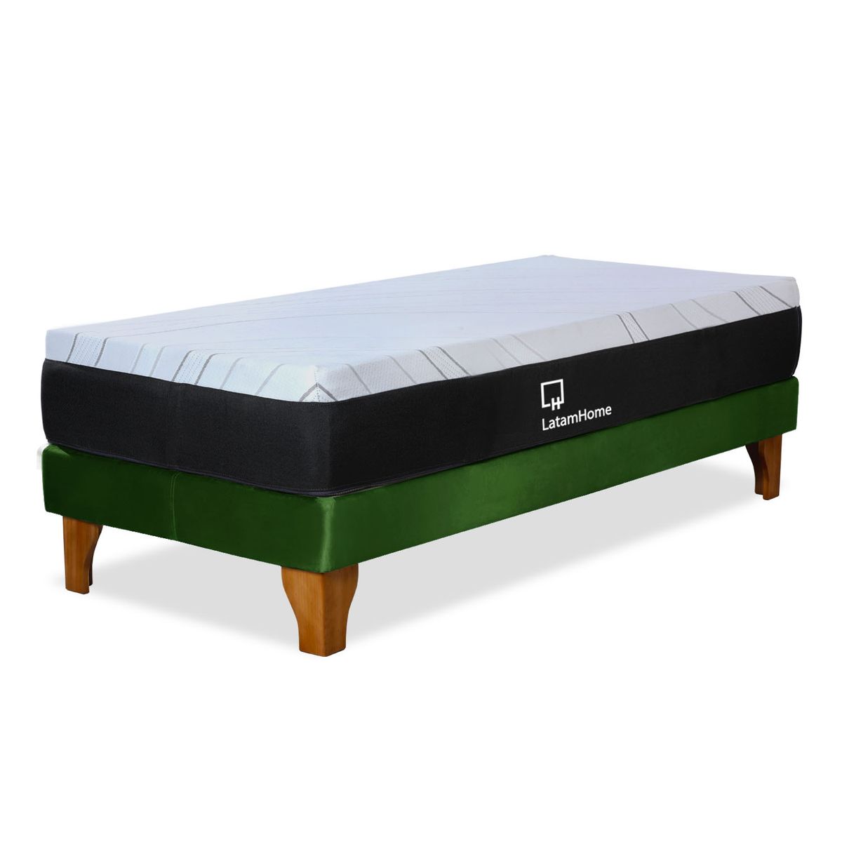 LATAM HOME - CAMA ZEN TOP FOAM HYBRID TELA VELVET VERDE 1PZA