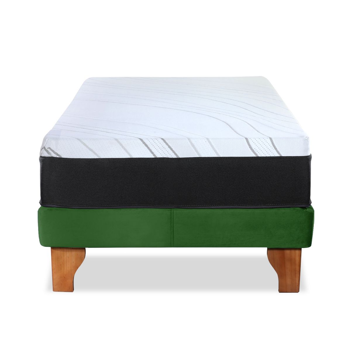 LATAM HOME - CAMA ZEN TOP FOAM HYBRID TELA VELVET VERDE 1PZA
