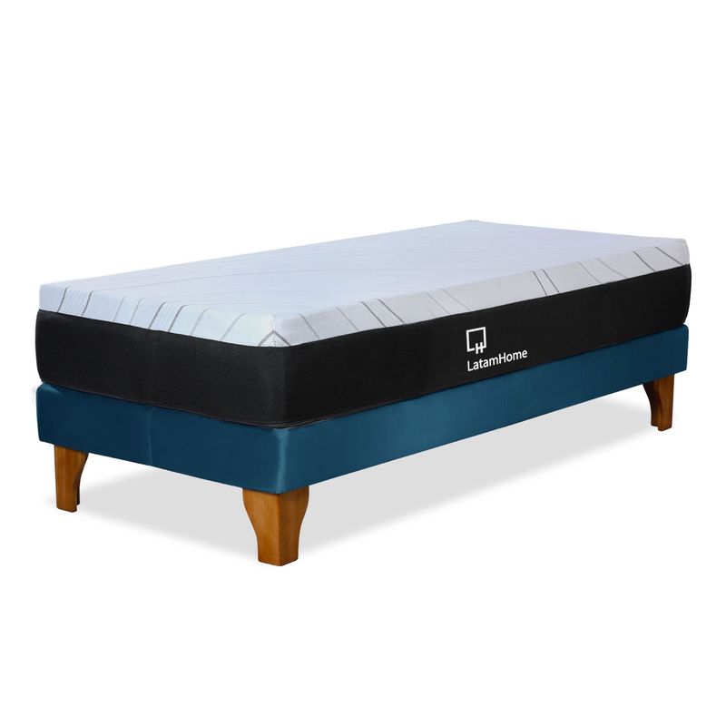 LATAM HOME - CAMA ZEN TOP FOAM HYBRID TELA AZUL PETROLEO 1 1/2PZA