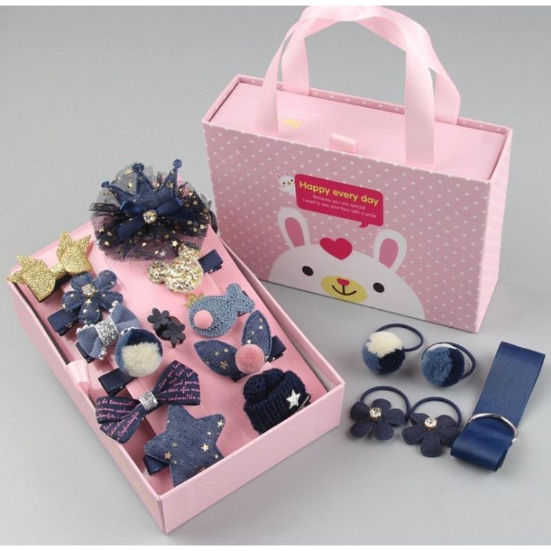 OEM - SET JUEGO DE 18 PINCHES PARA NIÑAS AZUL.
