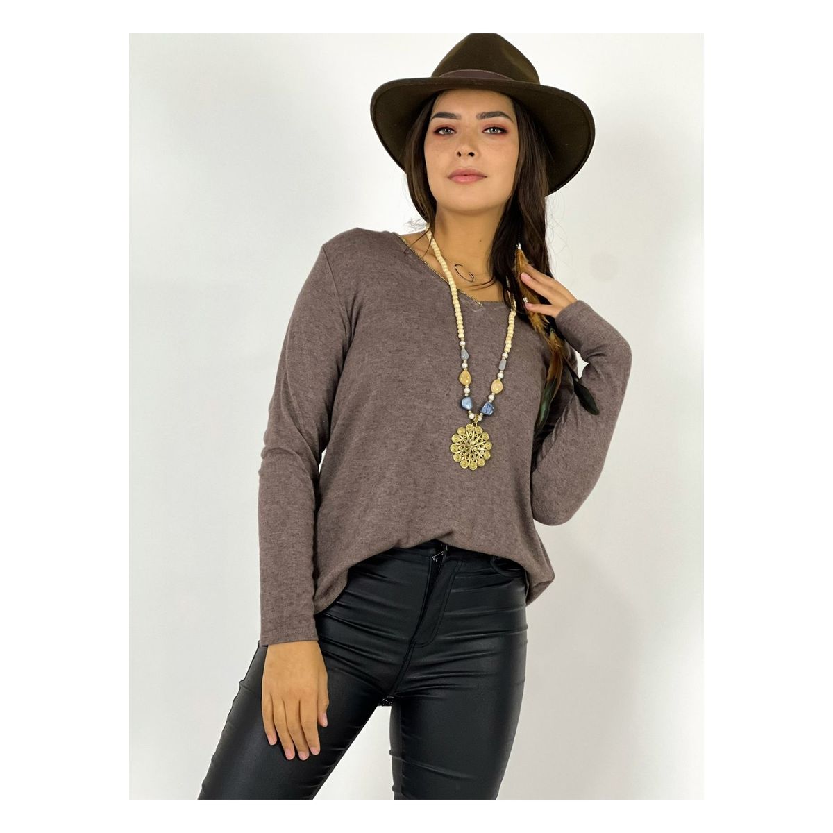 ENIGMATICA BOUTIQUE - Polera Algodón Detalle Tejido en Espalda ENIGMATICA BOUTIQUE