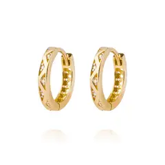 JB JOYAS BARON - Aros Oro Amarillo 18kt Argollas Circonita Zigzag