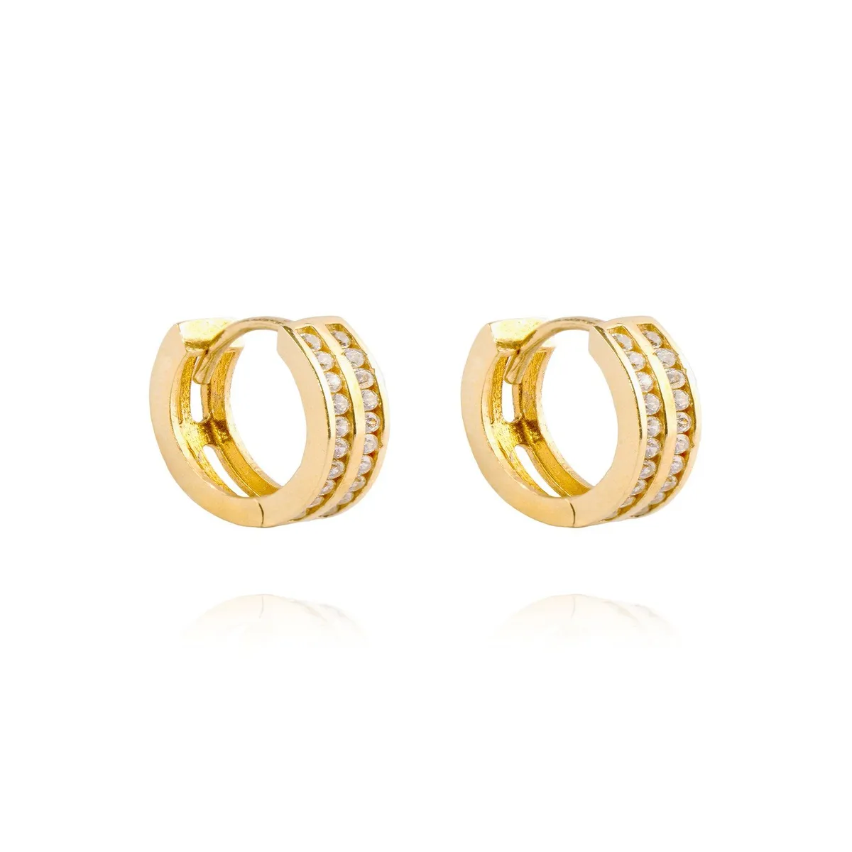 JB JOYAS BARON - Aros de Oro 18kt Argollas 2 fila Circonitas