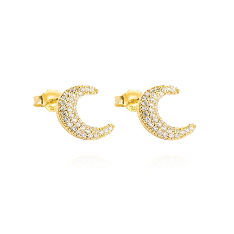 JB JOYAS BARON - Aros de Plata Esterlina 925 Media Luna  Circon Revestido en Oro 18kt
