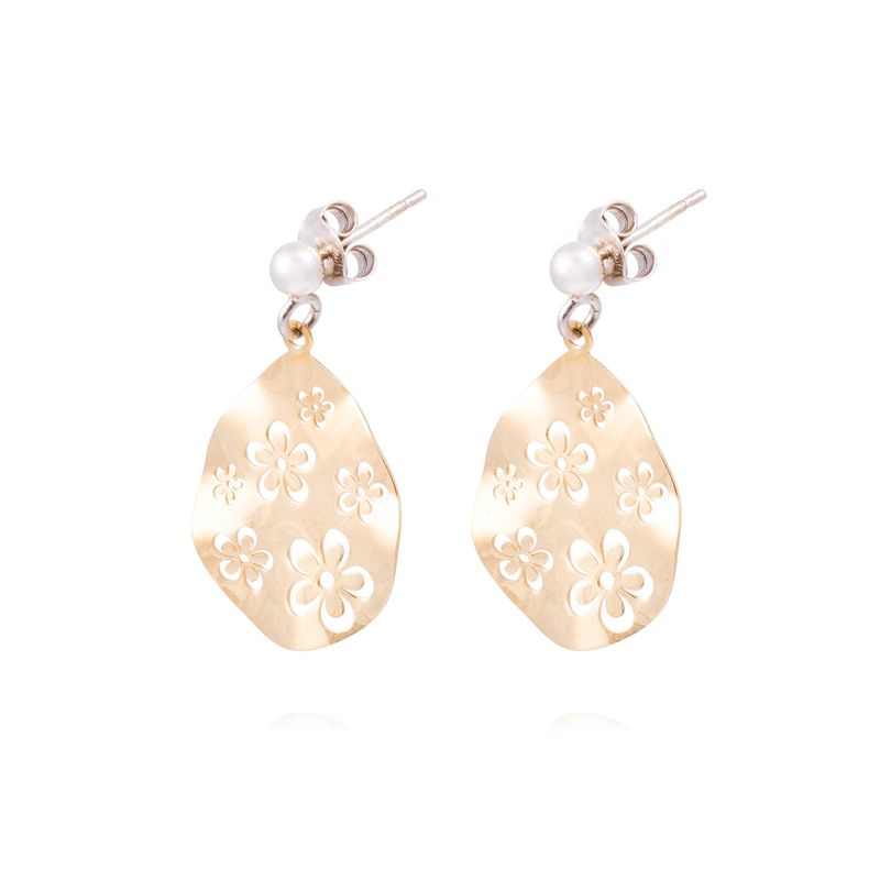 JB JOYAS BARON - Aros Plata Esterlina 925 Gota con Flor Revestido en Oro 18kt