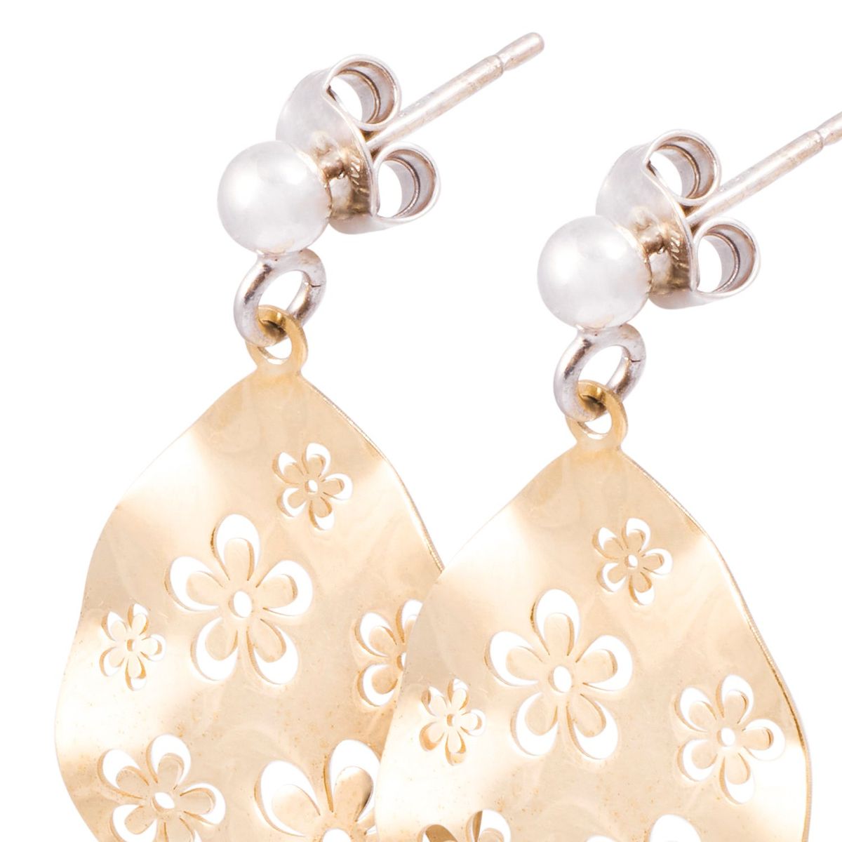 JB JOYAS BARON - Aros Plata Esterlina 925 Gota con Flor Revestido en Oro 18kt