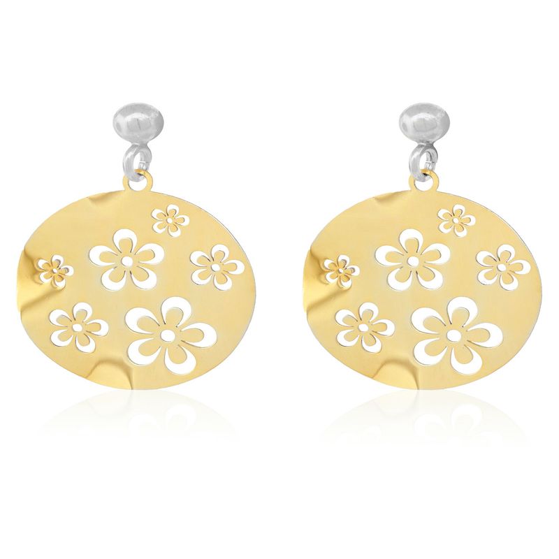 JB JOYAS BARON - Aros de Plata Esterlina 925 Disco Flores Revestido en Oro 18kt