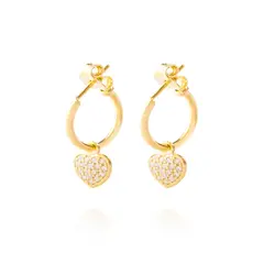 JB JOYAS BARON - Aros Plata Esterlina 925 Argollas Corazón Revestido Oro 18kt