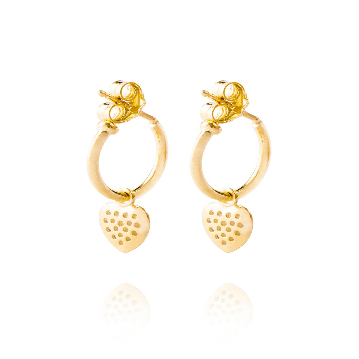 JB JOYAS BARON - Aros Plata Esterlina 925 Argollas Corazón Revestido Oro 18kt