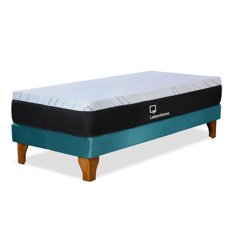 LATAM HOME - CAMA ZEN TOP SPRING SOFT TELA TURQUESA 1PZA