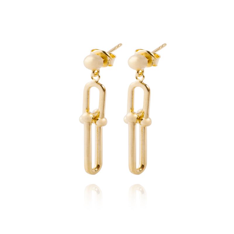 JB JOYAS BARON - Aros de Plata Esterlina 925 Bolita Cadena  Revestido en Oro 18kt
