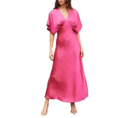 CAPRICHOSA - Maxi Vestido Fucsia media manga y escote en V
