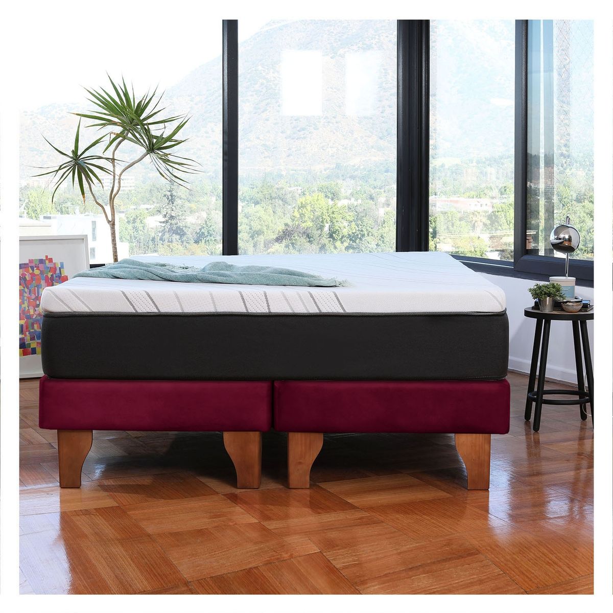 LATAM HOME - Cama Europea Zen Top Foam Soft Tela Burdeo King