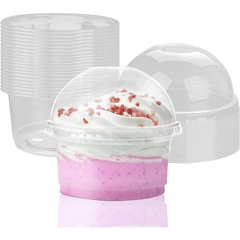 GENERICO - Pack 50 Envases De Plástico Desechables Con Tapa Vaso Postre
