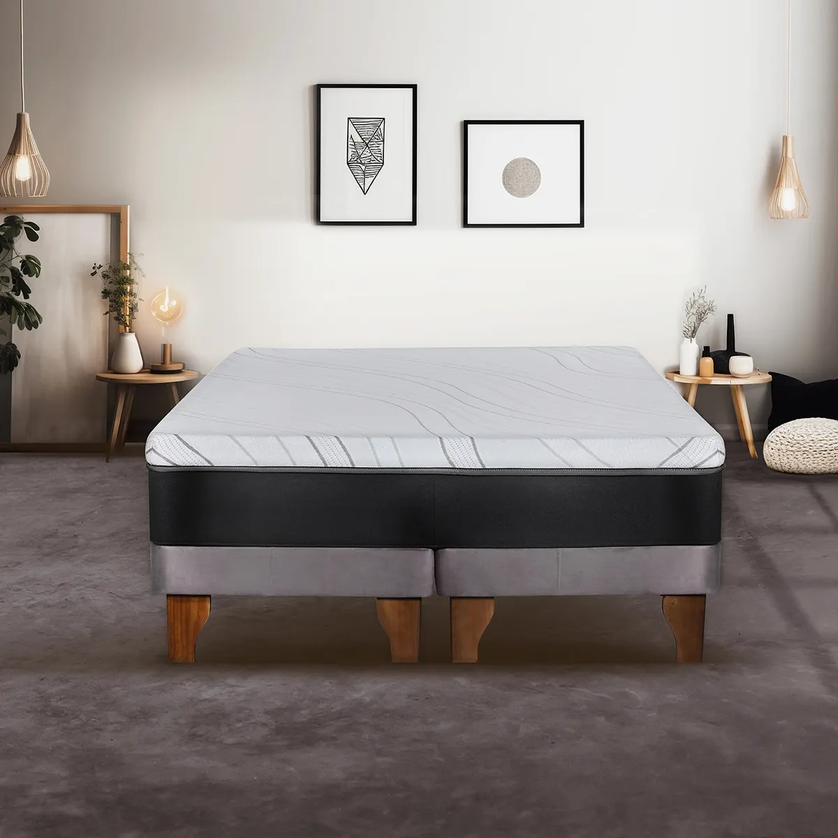 LATAM HOME - CAMA ZEN TOP FOAM VISCO TELA GRIS 2PZA