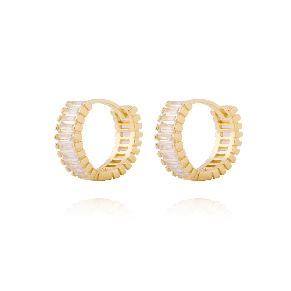 JB JOYAS BARON - Aros Plata Esterlina 925 Argollas Riel Circon Revestido en Oro 18kt