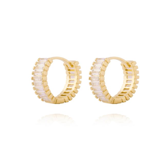 JB JOYAS BARON - Aros Plata Esterlina 925 Argollas Riel Circon Revestido en Oro 18kt