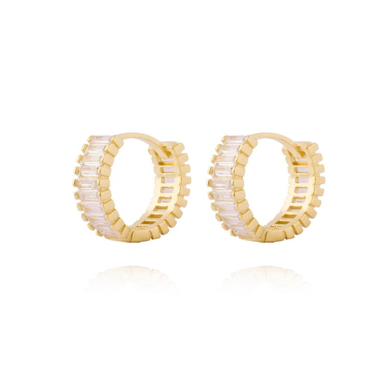 JB JOYAS BARON - Aros Plata Esterlina 925 Argollas Riel Circon Revestido en Oro 18kt