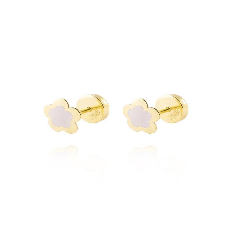 JB JOYAS BARON - Aros de Oro 18kt  Flor Esmaltada, Abridor.