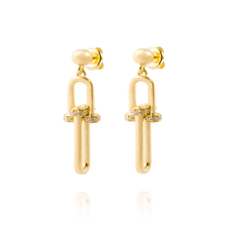JB JOYAS BARON - Aros de Plata Esterlina 925 Eslabones Circon Revestido en Oro 18kt