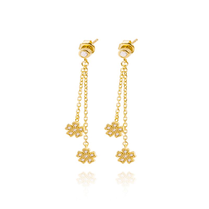 JB JOYAS BARON - Aros Plata Esterlina 925 Flor Circon Colgante Revestido en Oro 18kt