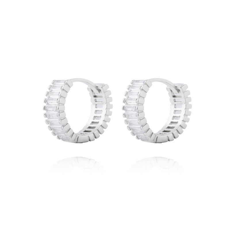 JB JOYAS BARON - Aros de Plata Esterlina 925 Argollas Riel en Circon