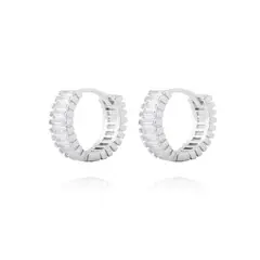 JB JOYAS BARON - Aros de Plata Esterlina 925 Argollas Riel en Circon