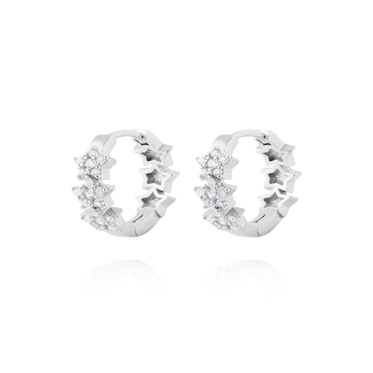 JB JOYAS BARON - Aros de Plata Esterlina 925 Argollas 3 Estrellas Circon