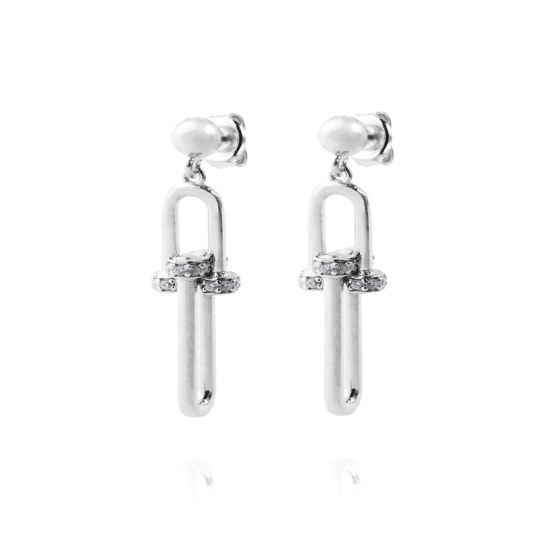 JB JOYAS BARON - Aros de Plata Esterlina 925 Eslabones Circon