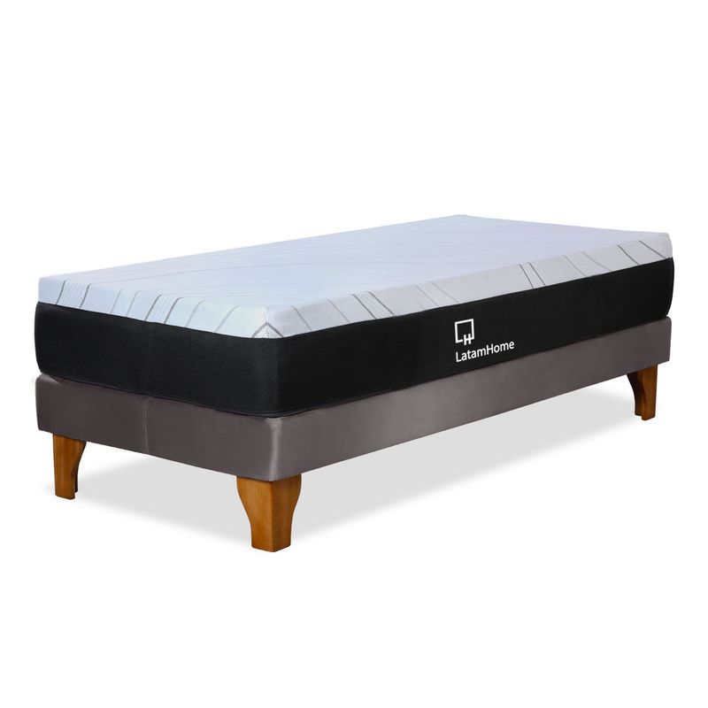 LATAM HOME - CAMA ZEN TOP SPRING SOFT TELA GRIS 1 1/2PZA