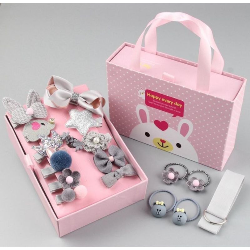 OEM - SET JUEGO DE 18 PINCHES PARA NIÑAS GRIS.