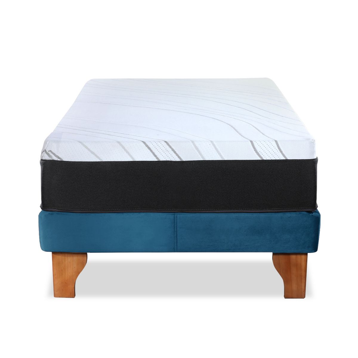 LATAM HOME - CAMA ZEN TOP SPRING SOFT TELA AZUL PETROLEO 1 1/2PZA