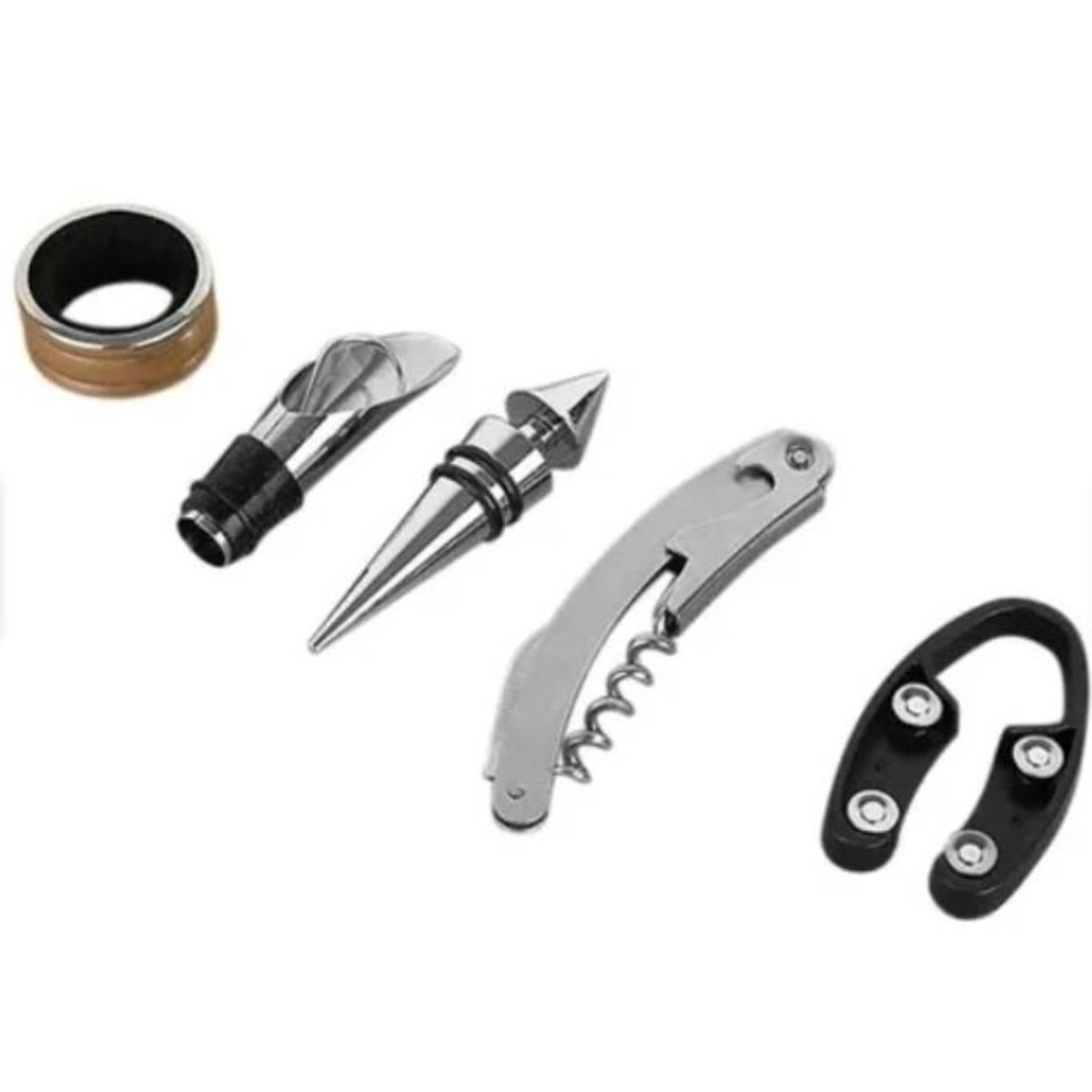 GENERICO - Set Kit 5 Pcs Sacacorcho Descorchador + Estuche Botella Vino