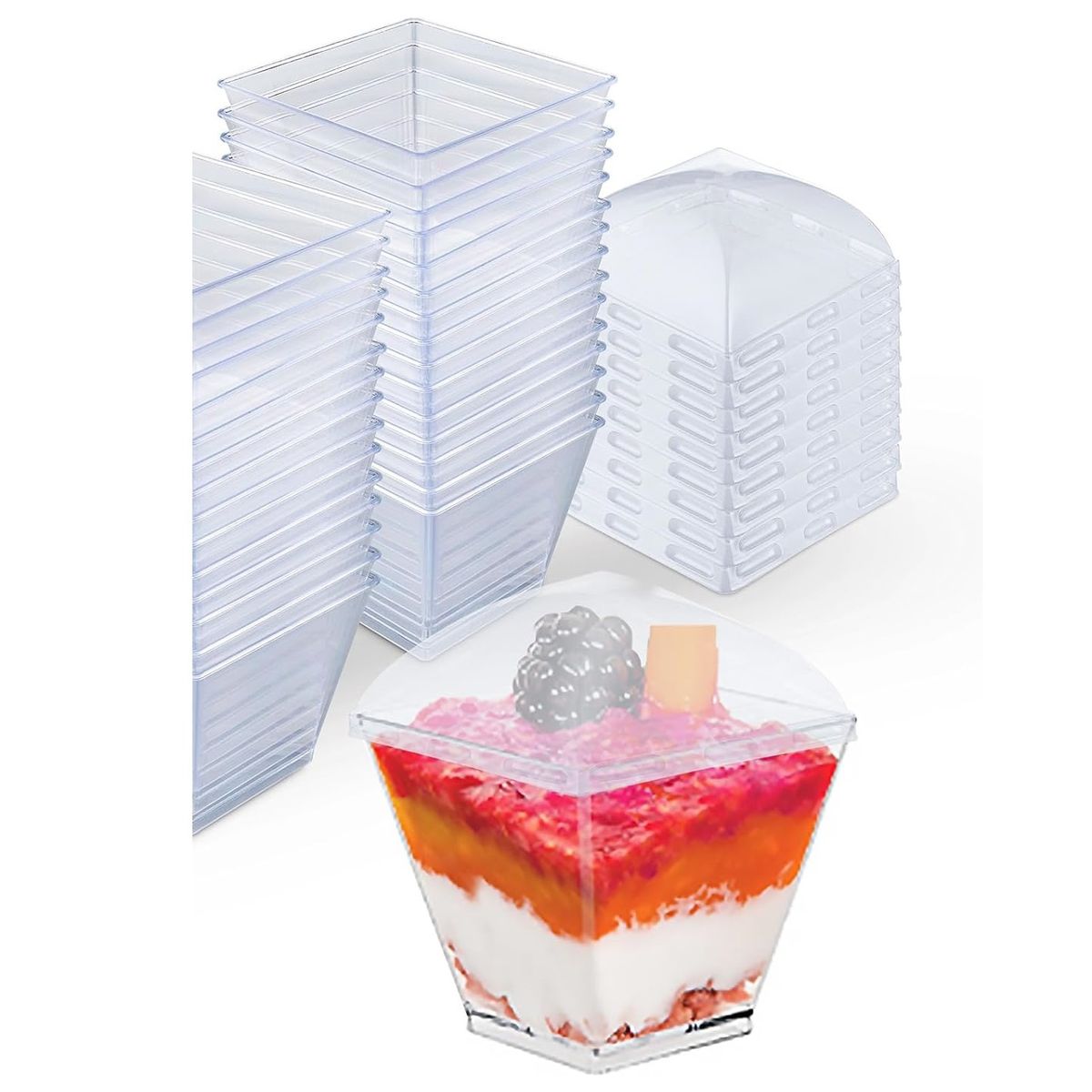 GENERICO - Pack X25 Vasos Acrilico Para Postres Con Tapa Pocillo 210ml