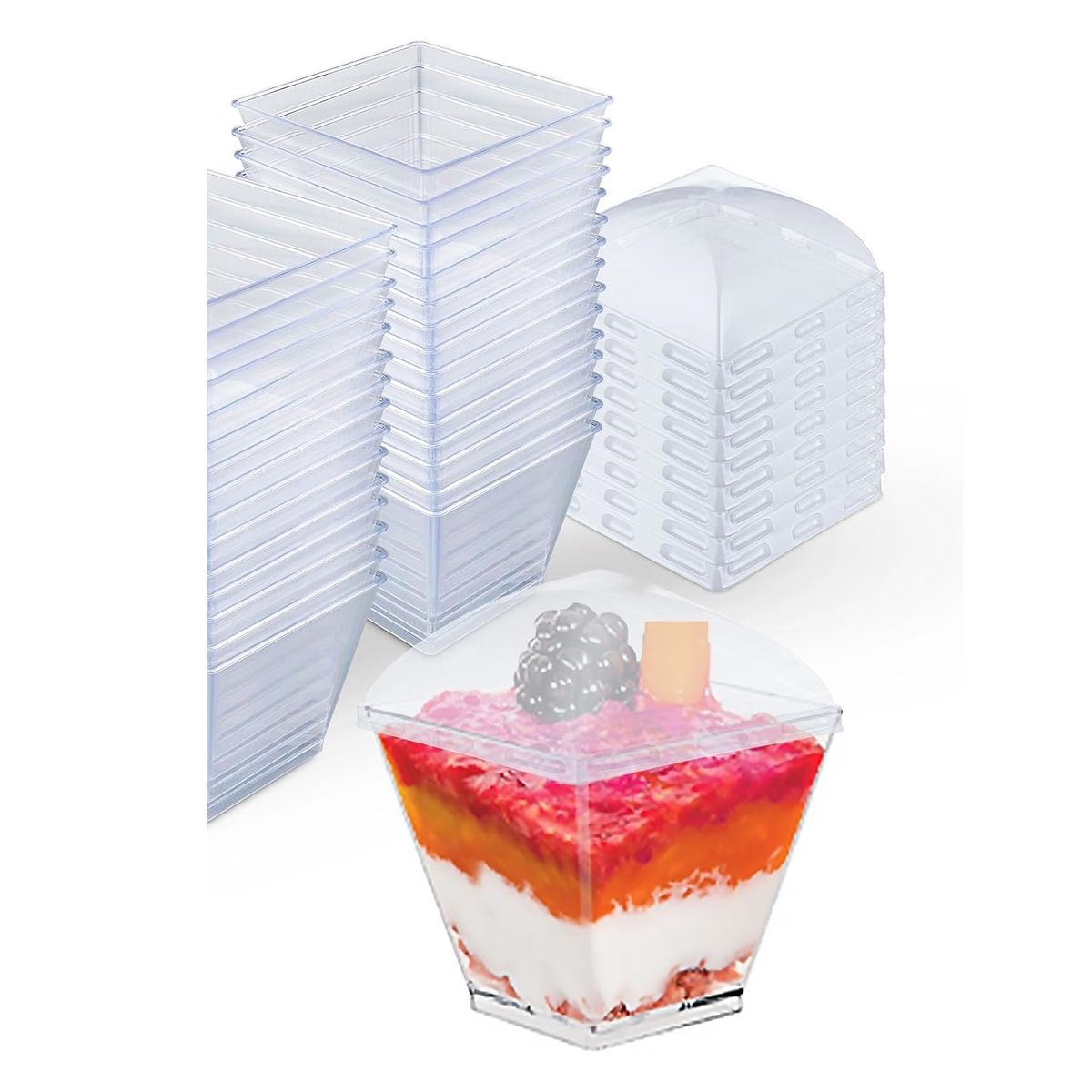 GENERICO - Pack X25 Vasos Acrilico Para Postres Con Tapa Pocillo 210ml