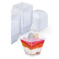 GENERICO - Pack X25 Vasos Acrilico Para Postres Con Tapa Pocillo 210ml