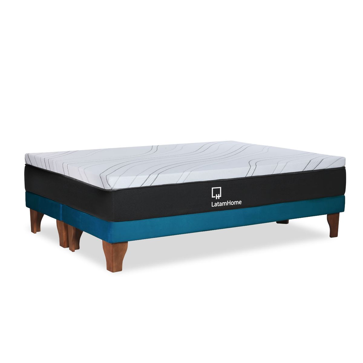 LATAM HOME - CAMA ZEN TOP FOAM HYBRID TELA AZUL PETROLEO 2PZA