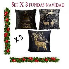 COMPRAPO - Set X 3 Fundas Cojín Navidad Negro Dorado Mod 45x45 Cm.