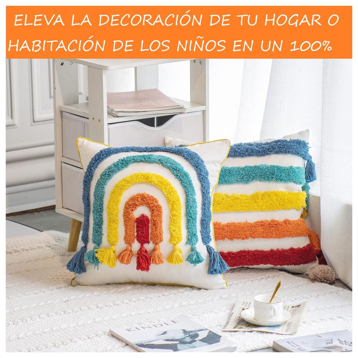 COMPRAPO - Set X 2 Fundas para Cojín Arcoiris Boho Premium  45x45 cm