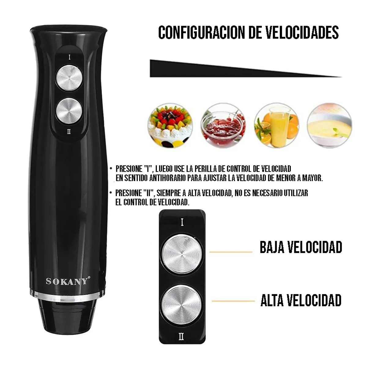 CRUSEC - Batidora de Mano 4 en 1 con Cuchillas Extraibles 500W