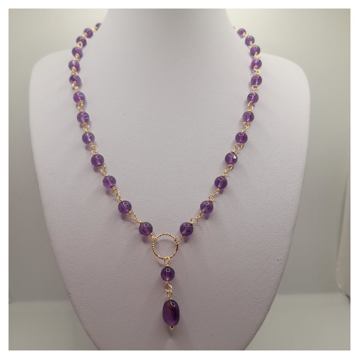 CAT JOYAS - Collar de amatista enchapado en oro colgante de gota