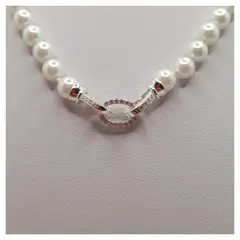 CAT JOYAS - Collar de perlas shell broche de plata fina 925 con circones