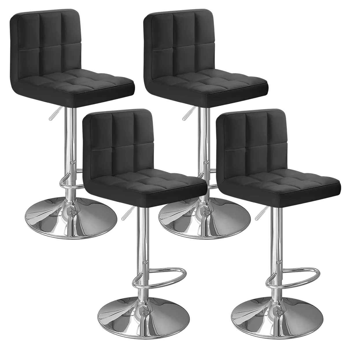 VIDITA - Pack 4 Sillas Piso Bar Altura Regulable Taburete Con Respaldo Negro