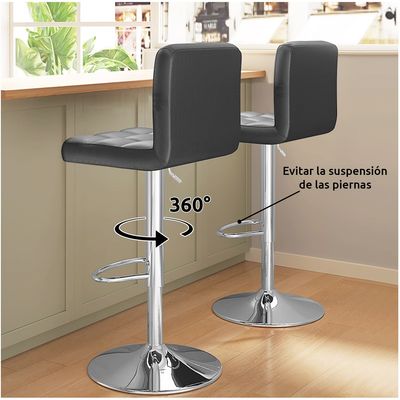 Imagen 2 del producto Pack 4 Silla Piso Bar Altura Regulable Taburete Bar Alto Con Respaldo Acolchado