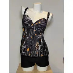 SHANDIAN - Tankini L-4XL Dos piezas Flores desordenadas traje de baño mujer