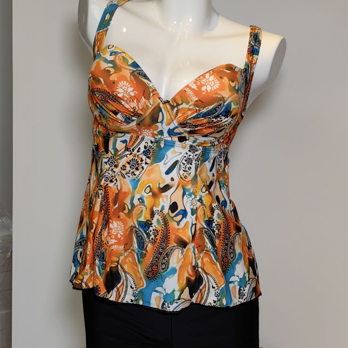 SHANDIAN - Tankini L-4XL Dos piezas Flores desordenadas traje de baño mujer